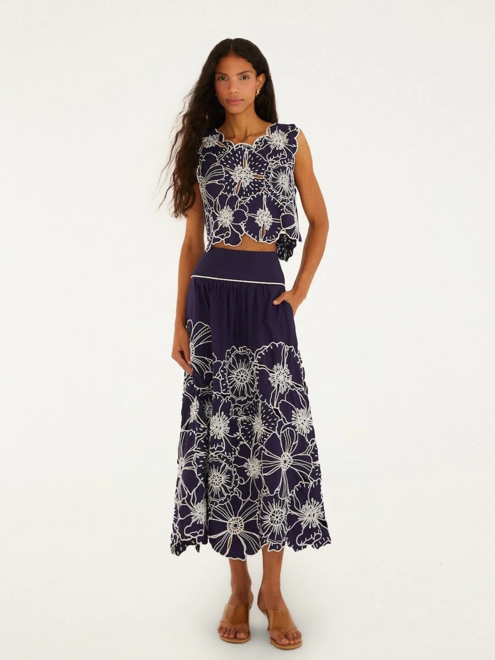 FARM Rio Navy and White Floral Maxi Skirt end top set 2 piece - Picture 1 of 5